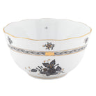 Hand-painted Herend Chinese Bouquet Black Round Bowl in fine porcelain, (3.5 PT) 7.5in D, on a white background