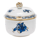 Hand-painted Herend Chinese Bouquet Black Sapphire Covered Sugar with Rose Sugar Bowl in fine porcelain, (6 OZ) 4in H, on a white background