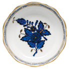 Hand-painted Herend Chinese Bouquet Black Sapphire Mini Scalloped Dish Decorative Plate in fine porcelain, 3.25in L X 0.75in H, on a white background