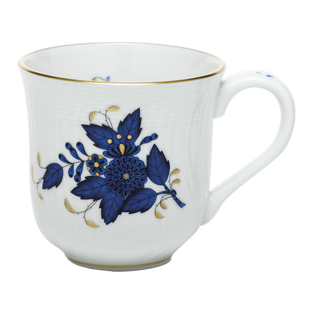 Hand-painted Herend Chinese Bouquet Black Sapphire Mug in fine porcelain, (10 OZ) 3.5in H, on a white background