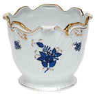Hand-painted Herend Chinese Bouquet Black Sapphire Ribbed Cachepot in fine porcelain, 6.25in H X 7in D, on a white background