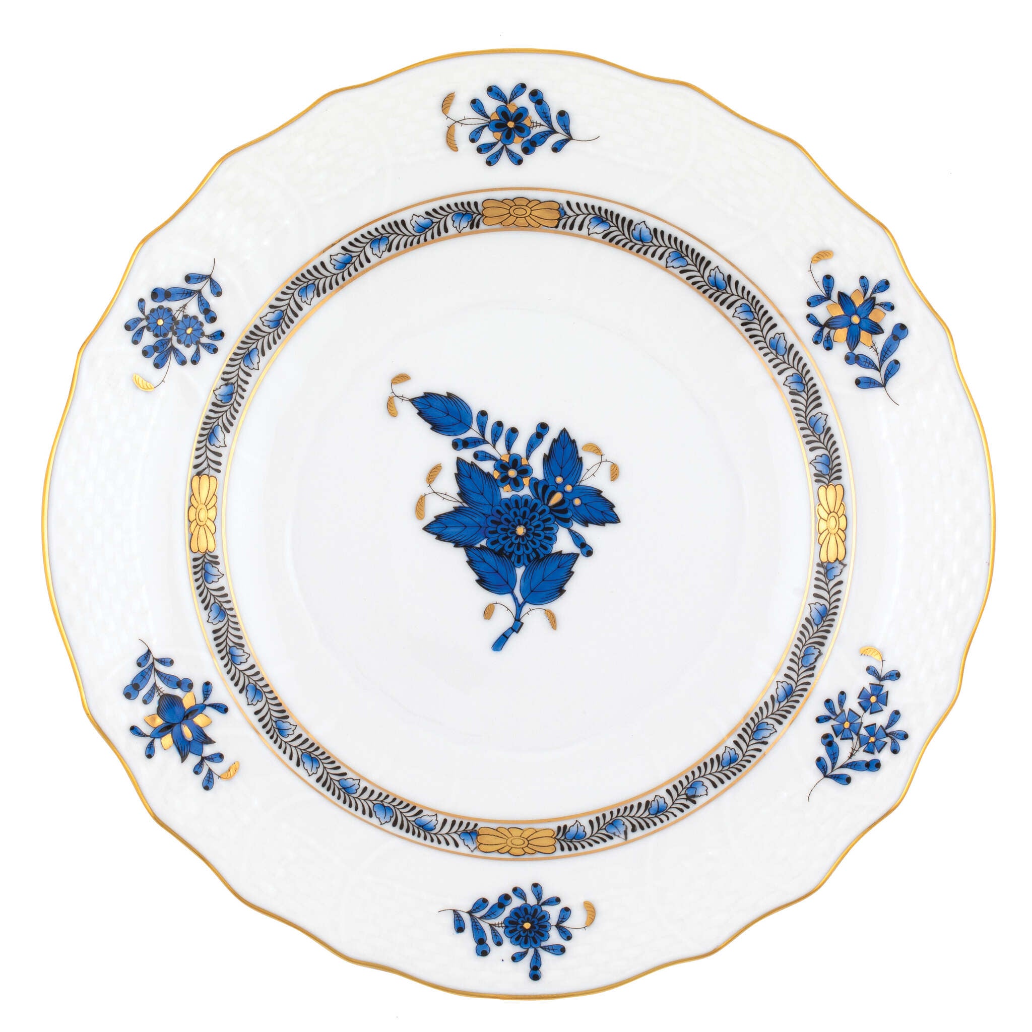 Hand-painted Herend Chinese Bouquet Black Sapphire Salad Plate in fine porcelain, 7.5in D, on a white background