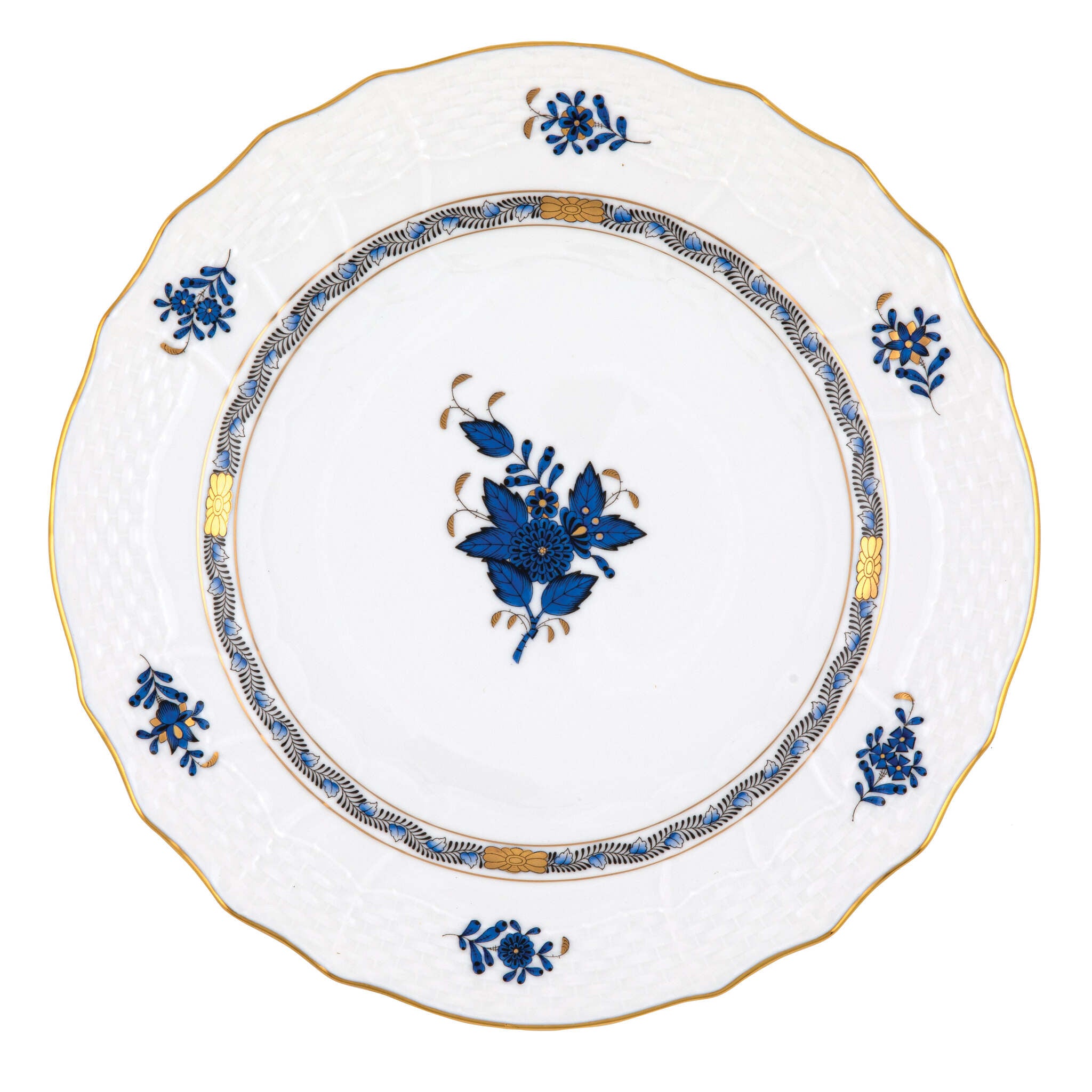 Hand-painted Herend Chinese Bouquet Black Sapphire Service Plate in fine porcelain, 11in D, on a white background