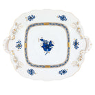Hand-painted Herend Chinese Bouquet Black Sapphire Square Cake Plate with Handles in fine porcelain, 9.5in SQ, on a white background
