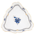 Hand-painted Herend Chinese Bouquet Black Sapphire Triangle Dish in fine porcelain, 9.5in L, on a white background