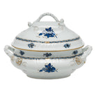 Hand-painted Herend Chinese Bouquet Black Sapphire Tureen with Branch Handles in fine porcelain, (4 QT) 10in H, on a white background