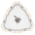 Hand-painted Herend Chinese Bouquet Black Triangle Dish in fine porcelain, 9.5in L, on a white background