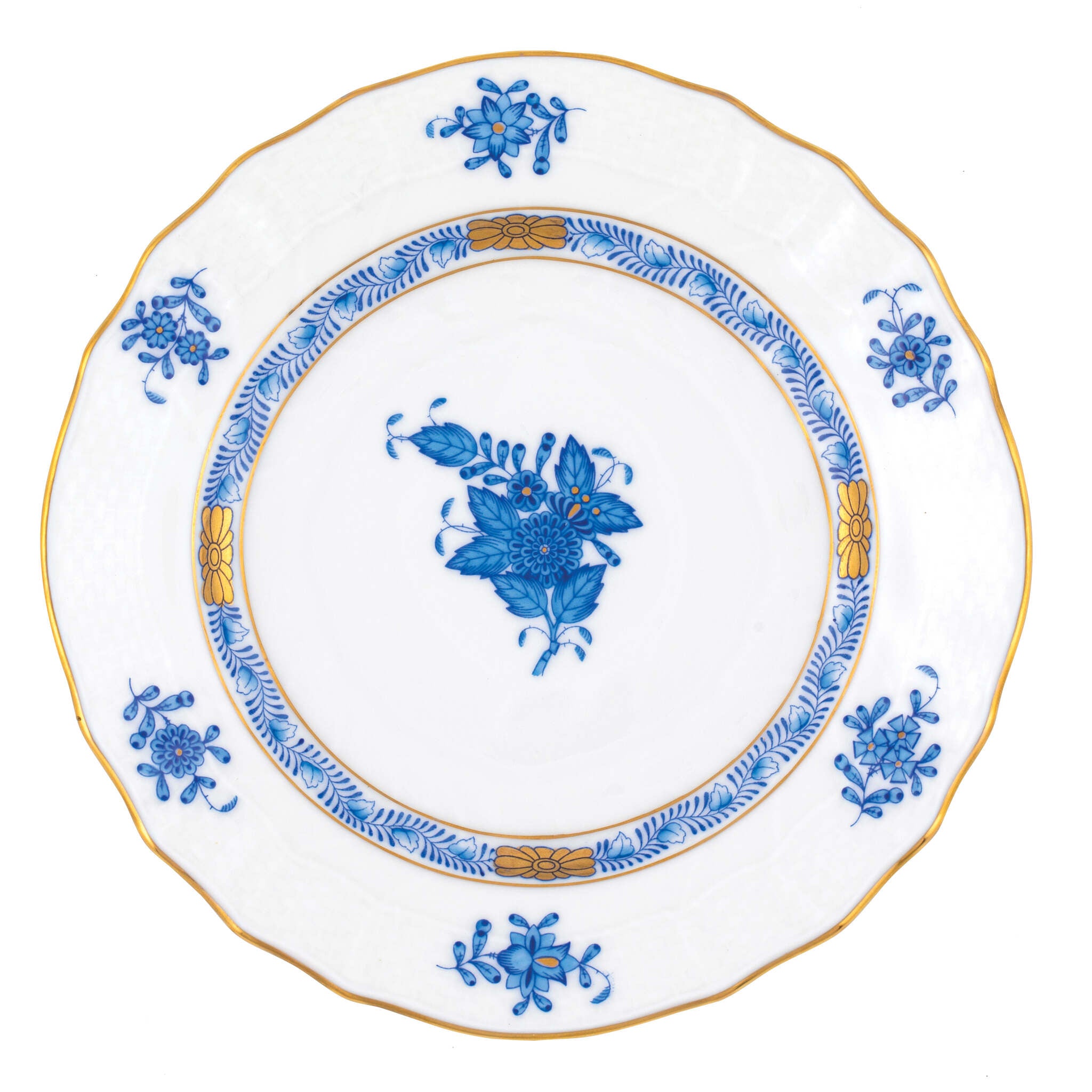 Hand-painted Herend Chinese Bouquet Blue Bread and Butter Plate in fine porcelain, 6in D, on a white background