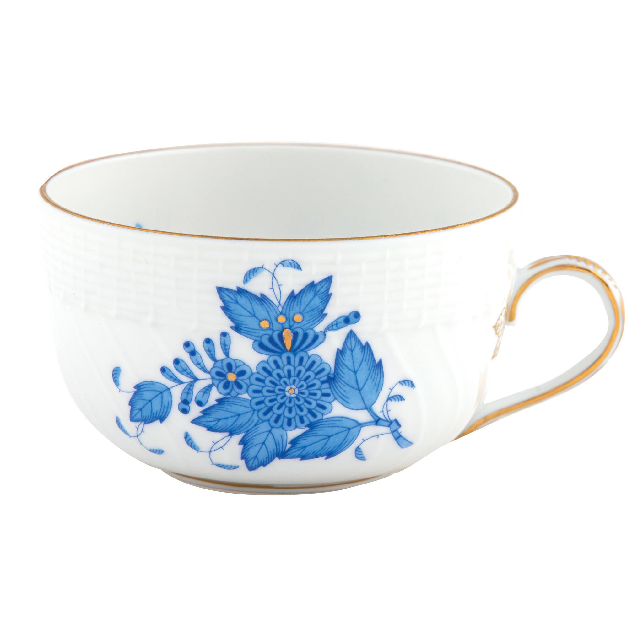 Hand-painted Herend Chinese Bouquet Blue Canton Cup Teacup in fine porcelain, on a white background