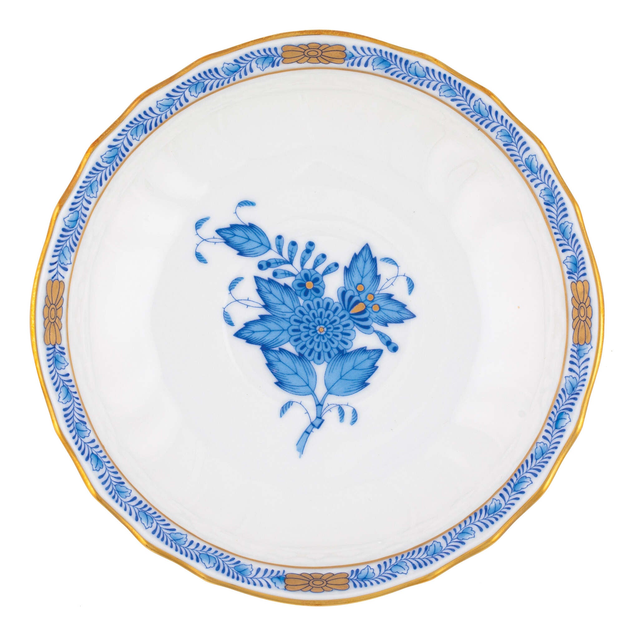 Hand-painted Herend Chinese Bouquet Blue Canton Saucer in fine porcelain, 5.5in D, on a white background