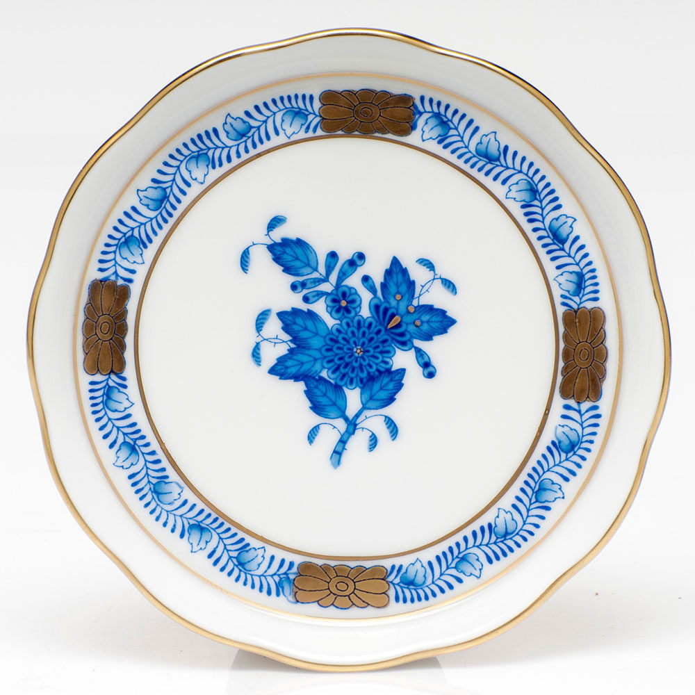 Hand-painted Herend Chinese Bouquet Blue Coaster in fine porcelain, 4in D, on a white background
