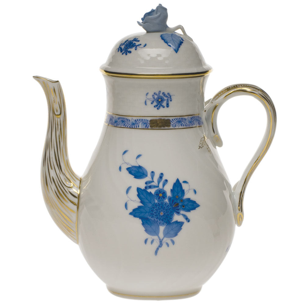Hand-painted Herend Chinese Bouquet Blue Coffee Pot with Rose Coffeepot in fine porcelain, (36 OZ) 8.5in H, on a white background