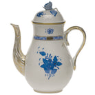 Hand-painted Herend Chinese Bouquet Blue Coffee Pot with Rose Coffeepot in fine porcelain, (36 OZ) 8.5in H, on a white background