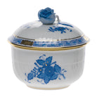 Hand-painted Herend Chinese Bouquet Blue Covered Sugar with Rose Sugar Bowl in fine porcelain, (4 OZ) 3.25in H, on a white background
