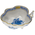 Hand-painted Herend Chinese Bouquet Blue Deep Leaf Dish in fine porcelain, 4in L X 3in W, on a white background