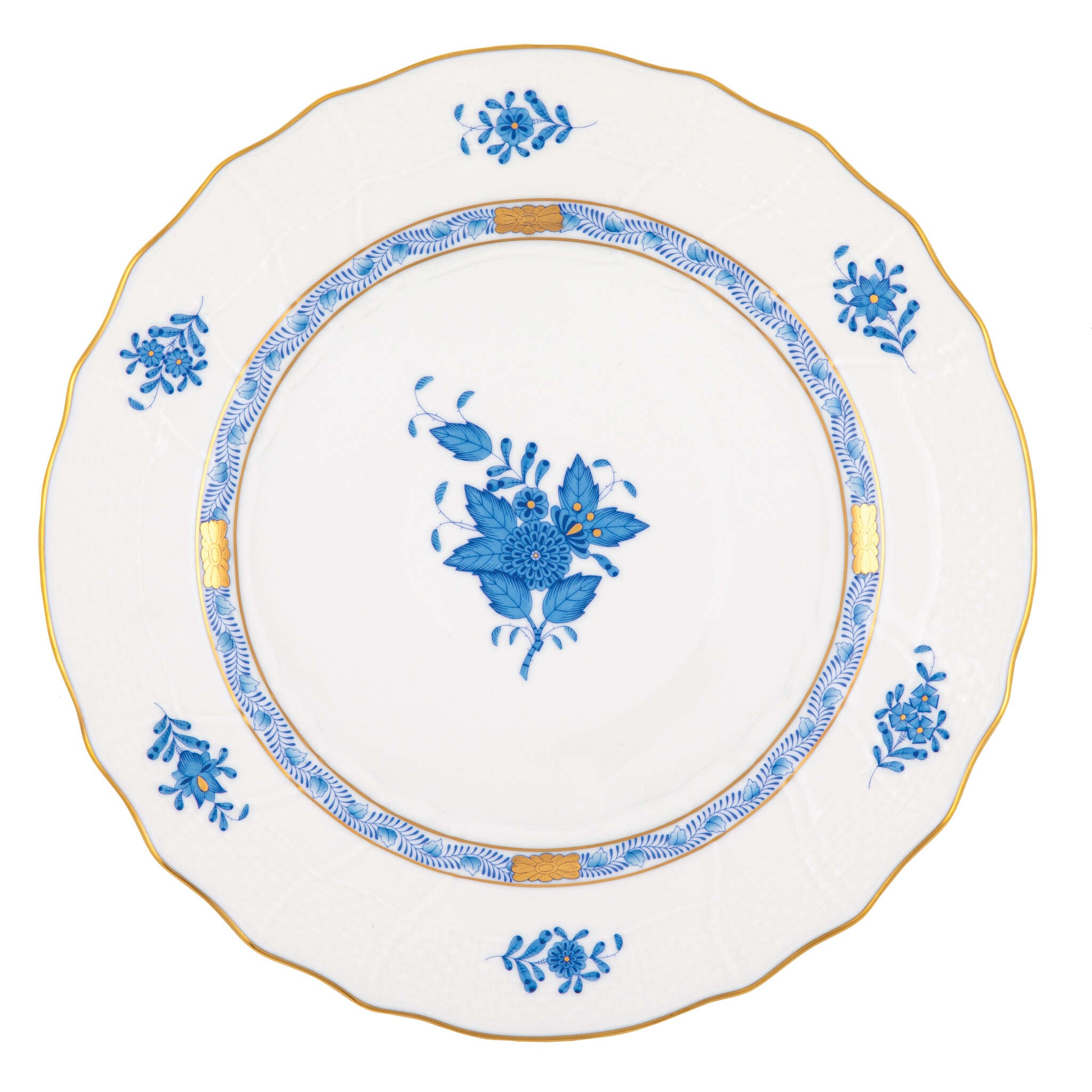 Hand-painted Herend Chinese Bouquet Blue Dinner Plate in fine porcelain, 10.5in D, on a white background