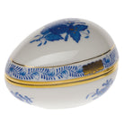 Hand-painted Herend Chinese Bouquet Blue Egg Bonbon Candy Dish in fine porcelain, 3in L X 3in H, on a white background