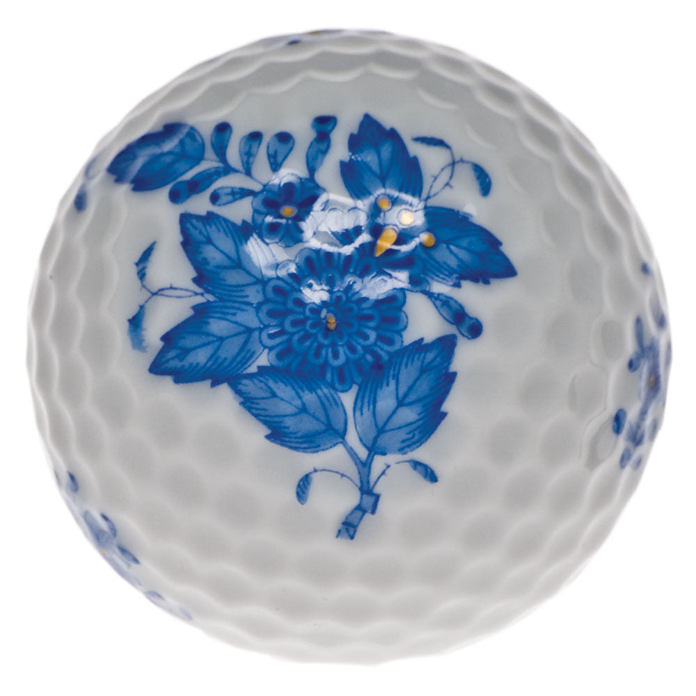 Hand-painted Herend Chinese Bouquet Blue Golf Ball Paperweight in fine porcelain, 1.75in D, on a white background