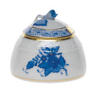 Hand-painted Herend Chinese Bouquet Blue Honey Pot with Rose in fine porcelain, 2.5in H, on a white background