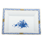Hand-painted Herend Chinese Bouquet Blue Jewelry Tray Decorative Plate in fine porcelain, 7.5in L X 6.25in W, on a white background