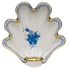 Hand-painted Herend Chinese Bouquet Blue Large Shell Dish Decorative Plate in fine porcelain, 9in L X 8.75in W, on a white background