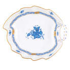 Hand-painted Herend Chinese Bouquet Blue Leaf Dish in fine porcelain, 7.75in L, on a white background