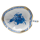 Hand-painted Herend Chinese Bouquet Blue Leaf Tray Decorative Plate in fine porcelain, 4.5in L X 3in W, on a white background