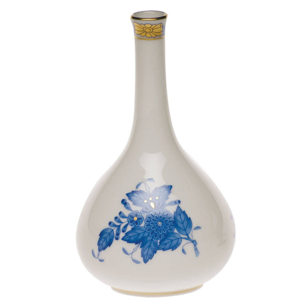 Hand-painted Herend Chinese Bouquet Blue Medium Bud Vase in fine porcelain, 5.25in H, on a white background