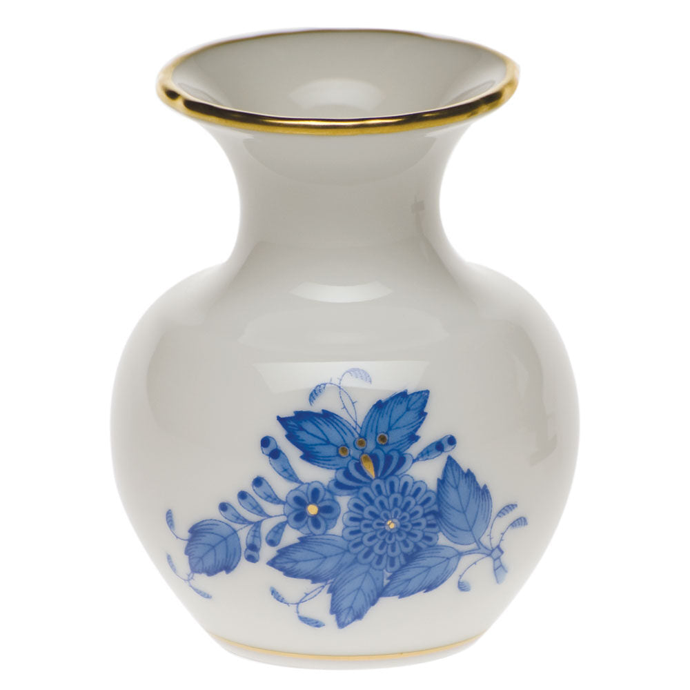 Hand-painted Herend Chinese Bouquet Blue Medium Bud Vase with Lip in fine porcelain, 2.25in L X 2.25in W X 2.75in H, on a white background