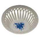 Hand-painted Herend Chinese Bouquet Blue Medium Openwork Basket in fine porcelain, 4.5in D, on a white background