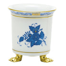 Hand-painted Herend Chinese Bouquet Blue Mini Cachepot with Feet in fine porcelain, 3.75in L X 4in H, on a white background