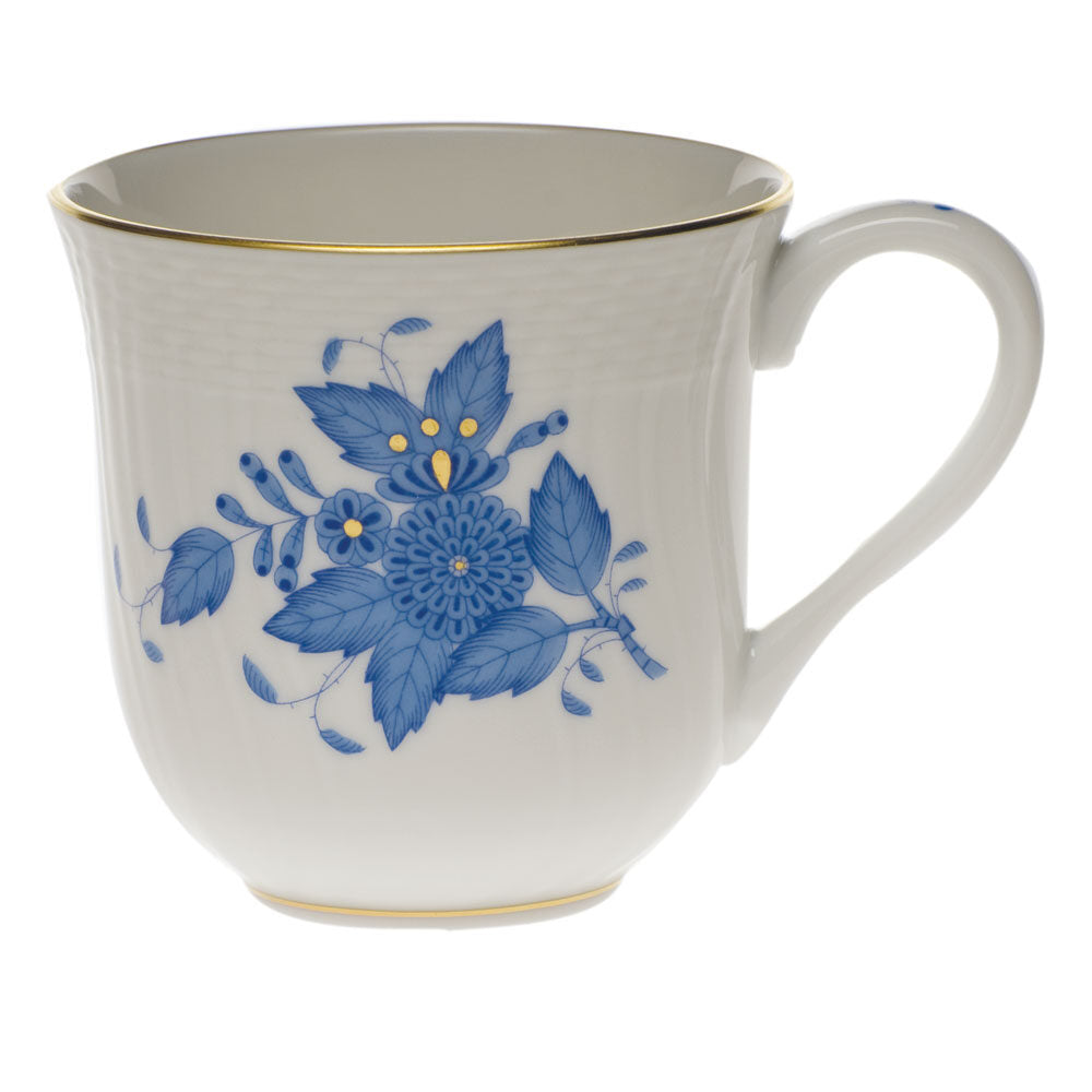 Hand-painted Herend Chinese Bouquet Blue Mug in fine porcelain, (10 OZ) 3.5in H, on a white background