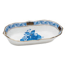 Hand-painted Herend Chinese Bouquet Blue Narrow Pin Dish Decorative Plate in fine porcelain, 5in L X 1in H, on a white background