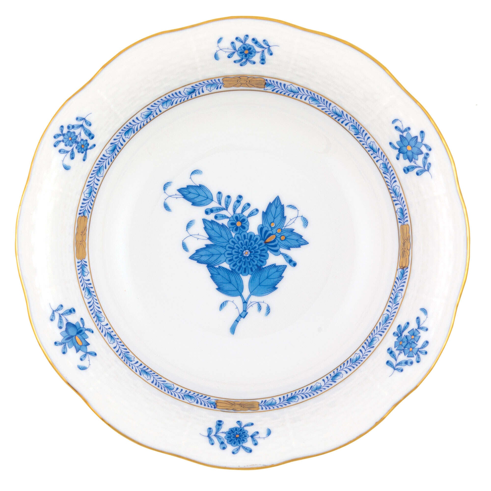 Hand-painted Herend Chinese Bouquet Blue Oatmeal Bowl in fine porcelain, 6.5in D, on a white background