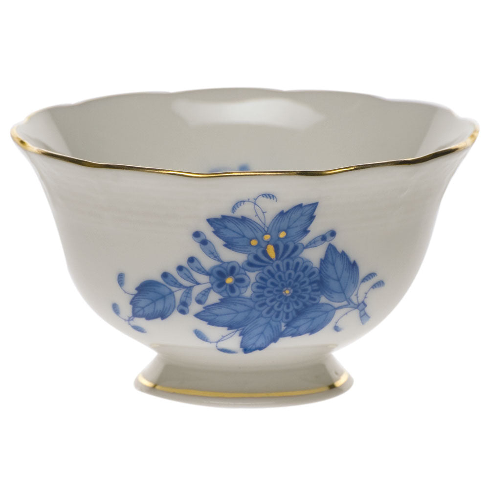 Hand-painted Herend Chinese Bouquet Blue Open Sugar Bowl in fine porcelain, 3in D X 1.5in H, on a white background