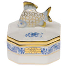 Hand-painted Herend Chinese Bouquet Blue Petite Octagonal Box in fine porcelain, 2in L X 2in H, on a white background