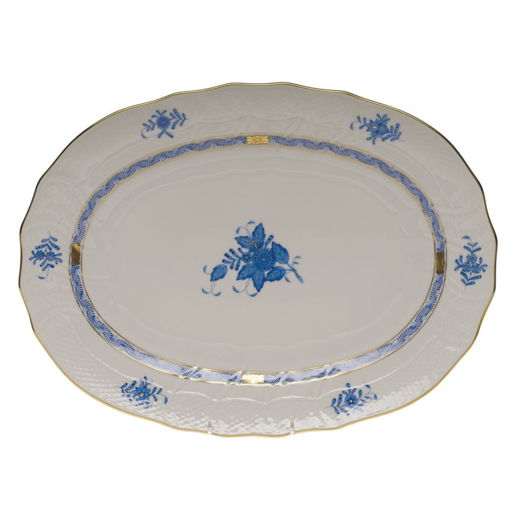 Hand-painted Herend Chinese Bouquet Blue Platter in fine porcelain, 15in L X 11.5in W, on a white background