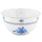 Hand-painted Herend Chinese Bouquet Blue Round Bowl in fine porcelain, (3.5 PT) 7.5in D, on a white background