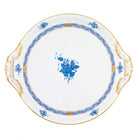 Hand-painted Herend Chinese Bouquet Blue Round Tray with Handles in fine porcelain, 11.25in D, on a white background