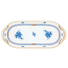 Hand-painted Herend Chinese Bouquet Blue Sandwich Tray in fine porcelain, 14.5in L X 6in W, on a white background
