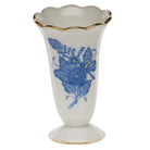 Hand-painted Herend Chinese Bouquet Blue Scalloped Bud Vase in fine porcelain, 2.5in H, on a white background