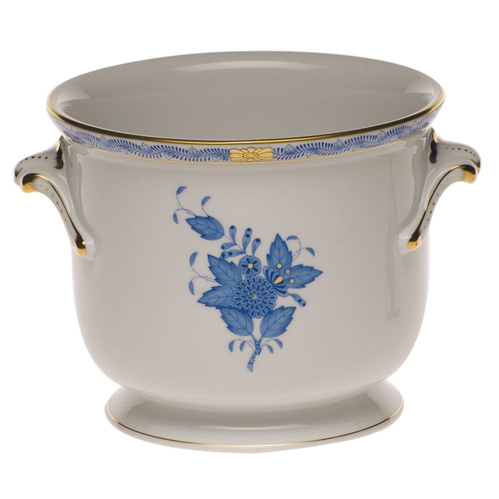 Hand-painted Herend Chinese Bouquet Blue Small Cachepot in fine porcelain, 5.75in H X 6.5in D, on a white background