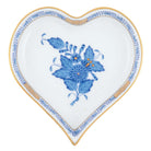 Hand-painted Herend Chinese Bouquet Blue Small Heart Tray Decorative Plate in fine porcelain, 4in L X 4in W, on a white background