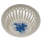 Hand-painted Herend Chinese Bouquet Blue Small Openwork Basket in fine porcelain, 3.75in D, on a white background