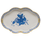 Hand-painted Herend Chinese Bouquet Blue Small Scalloped Tray Decorative Plate in fine porcelain, 5.5in L, on a white background