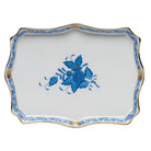 Hand-painted Herend Chinese Bouquet Blue Small Tray Decorative Plate in fine porcelain, 7.5in L X 5.5in W, on a white background