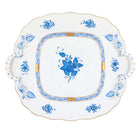 Hand-painted Herend Chinese Bouquet Blue Square Cake Plate with Handles in fine porcelain, 9.5in SQ, on a white background