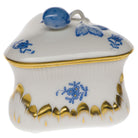 Hand-painted Herend Chinese Bouquet Blue Strawberry Bonbon Candy Dish in fine porcelain, 3in L X 3in H, on a white background