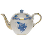Hand-painted Herend Chinese Bouquet Blue Tea Pot with Butterfly Teapot in fine porcelain, (12 OZ) 4in H, on a white background