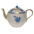 Hand-painted Herend Chinese Bouquet Blue Tea Pot with Rose Teapot in fine porcelain, (36 OZ) 5.5in H, on a white background